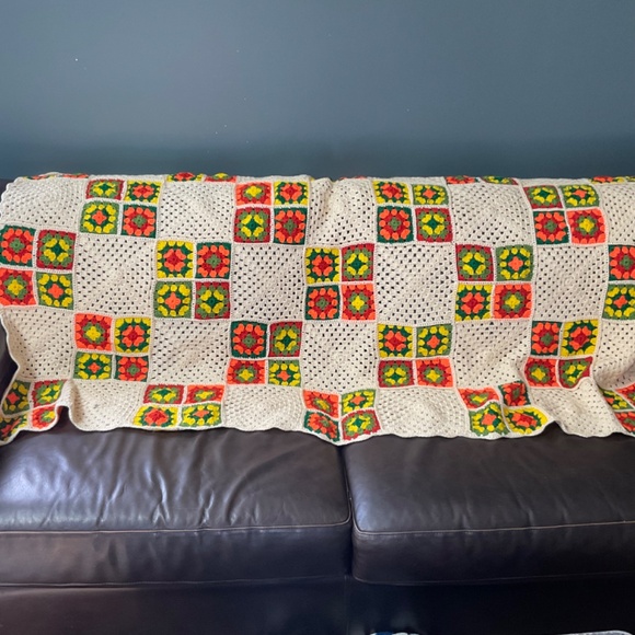 Vintage Granny Square Crocheted Blanket or Throw 36” X 68” - Picture 5 of 5